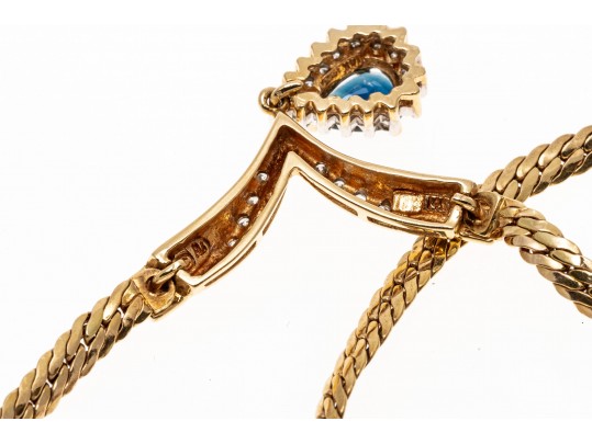 14K Herringbone Chevron Diamond And Sapphire Tasteful Necklace