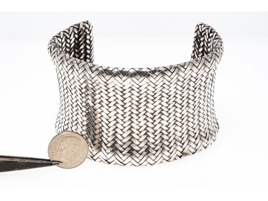 Angela Cummings Fabulous Vintage Sterling Wide Woven Cuff Bracelet, 1985