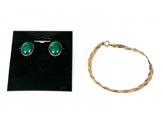 Lot Of Two 14k Gold Jewelry Pieces Including A Bracelet And Earrings