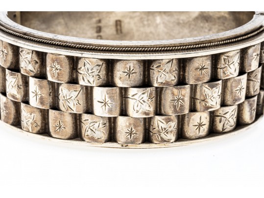 Antique Sterling English Wide Bangle Bracelet