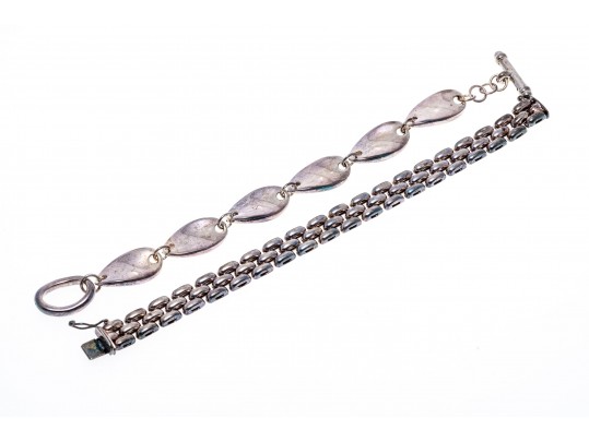 Lot Of Two Contemporary Sterling Silver Link Bracelets