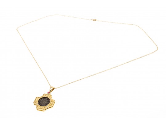 14K Necklace With A Coin Set Pendant