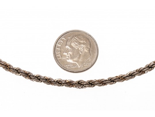 Sterling Silver And 14k Yellow Gold Classic Twisted Rope And Box Chain Necklace