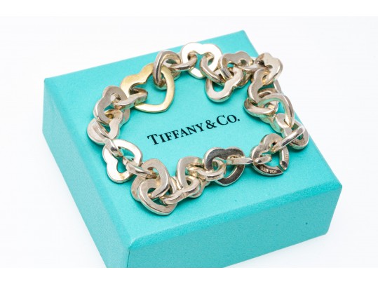 Tiffany & Co. Sterling Silver And 18kyg Open Heart Link Bracelet, With Outer Box