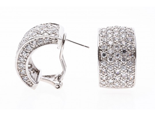 Broad Sterling And White Zirconia J-Hoop Earrings