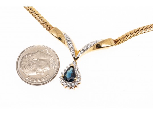 14K Herringbone Chevron Diamond And Sapphire Tasteful Necklace