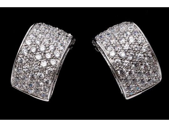 Broad Sterling And White Zirconia J-Hoop Earrings