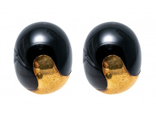 14K And Black Onyx Clip Earrings