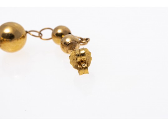 14k Yellow Gold Striking Graduated Gold Bead Drop Pendant Earrings