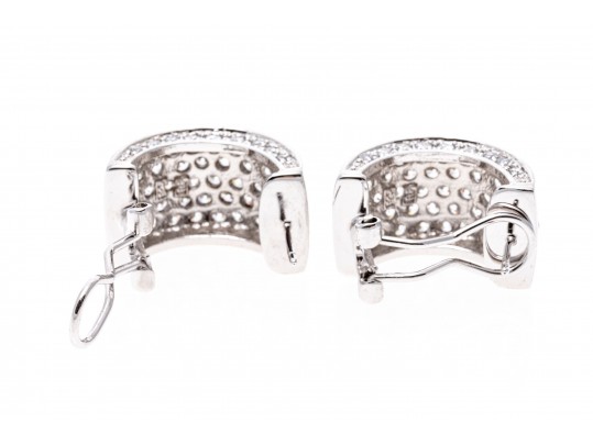 Broad Sterling And White Zirconia J-Hoop Earrings