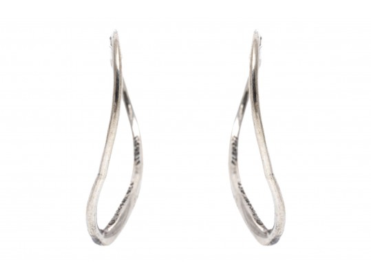 Tiffany And Co. Elsa Peretti Sterling Silver Contemporary Open Heart Hoop Earrings