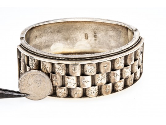 Antique Sterling English Wide Bangle Bracelet