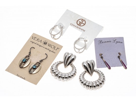 Lot Of Four Assorted Sterling Silver Earrings