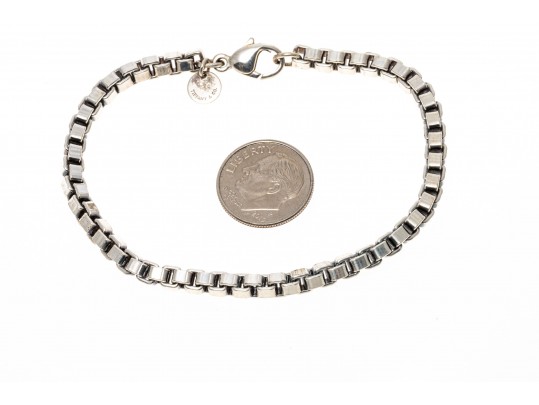 Tiffany And Co. Sterling Silver Contemporary Box Link Style Bracelet
