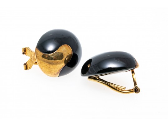 14K And Black Onyx Clip Earrings