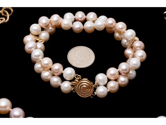 Complementary Cultured Freshwater Pearl Necklace, Bracelet And Earrings Suite