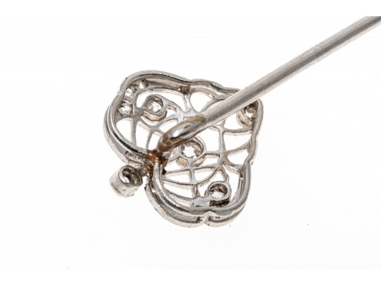 Platinum And Diamond Open Heart Form Stick Pin