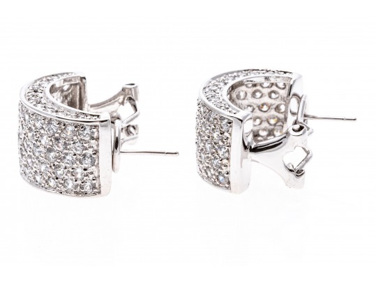 Broad Sterling And White Zirconia J-Hoop Earrings