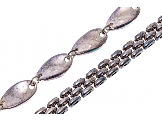 Lot Of Two Contemporary Sterling Silver Link Bracelets