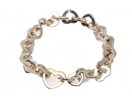 Tiffany & Co. Sterling Silver And 18kyg Open Heart Link Bracelet, With Outer Box