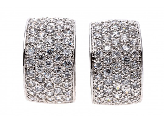 Broad Sterling And White Zirconia J-Hoop Earrings