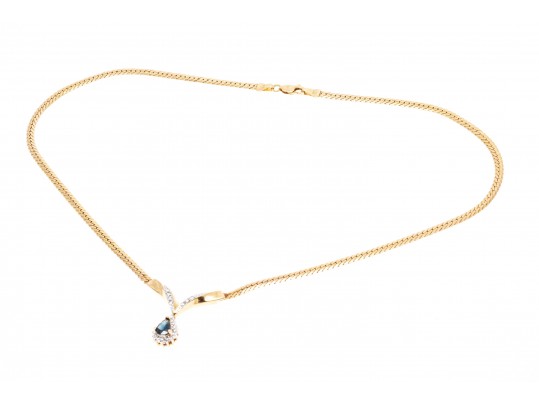 14K Herringbone Chevron Diamond And Sapphire Tasteful Necklace
