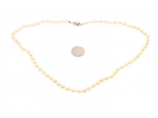 Classic Strand Of 6.25 Mm To 6 Mm Ivory Tone Cultured Pearls, 14k Clasp