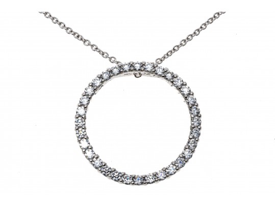Sterling Silver Fun Contemporary CZ Circle Pendant, With Chain