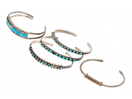 Lot Of Five Assorted Sterling Silver Bracelets, Southwestern Motifs