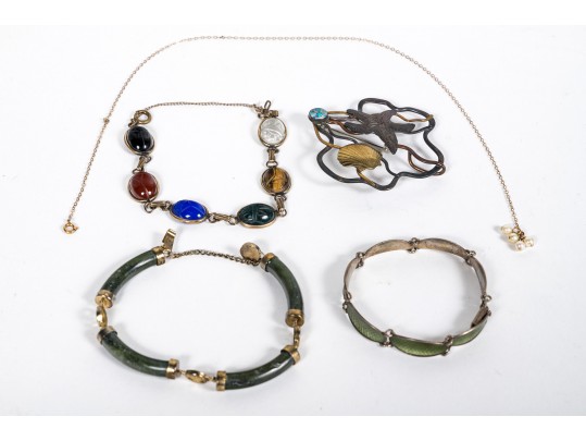 Small Lot Of Assorted Costume Jewelry, Including A Danish Silver Bracelet