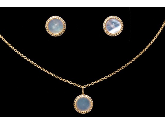 Sterling Necklace And Earrings Set With Mother Of Pearl And Topaz