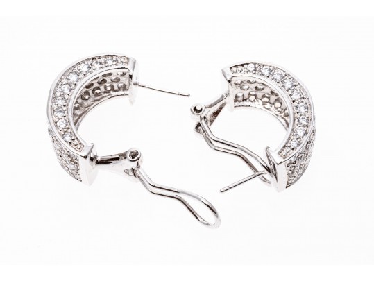 Broad Sterling And White Zirconia J-Hoop Earrings