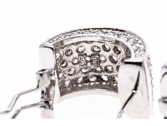 Broad Sterling And White Zirconia J-Hoop Earrings