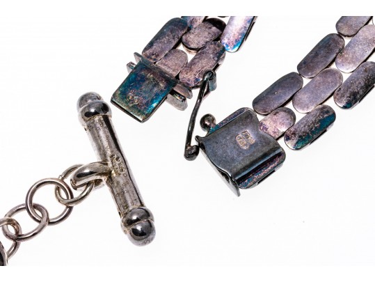 Lot Of Two Contemporary Sterling Silver Link Bracelets