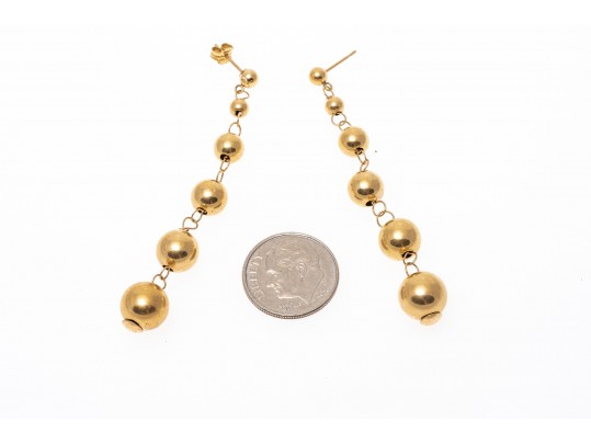 14k Yellow Gold Striking Graduated Gold Bead Drop Pendant Earrings