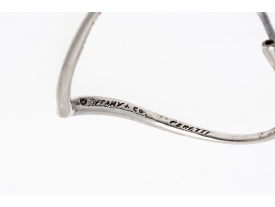 Tiffany And Co. Elsa Peretti Sterling Silver Contemporary Open Heart Hoop Earrings