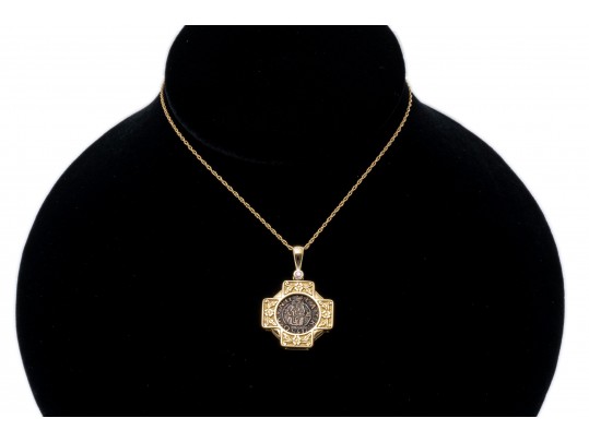 14K Necklace With A Coin Set Pendant