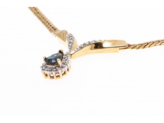 14K Herringbone Chevron Diamond And Sapphire Tasteful Necklace
