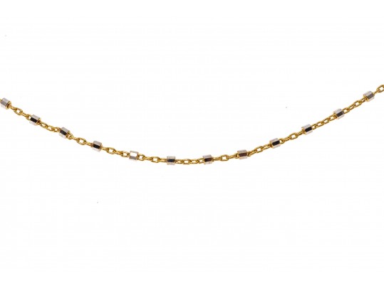 14k Yellow Gold Chain And Faceted White Gold Link Necklace