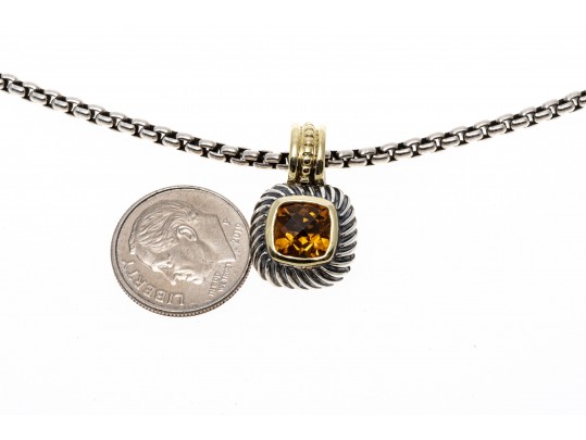David Yurman Striking Sterling And 14k Citrine Pendant, On A Sterling 32