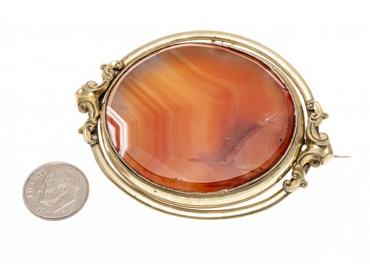 Lot Of Five Vintage And Antique Jewelry Pieces, Including A Victorian Agate Mourners Brooch