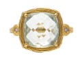 14k Yellow Gold Checkerboard Cushion Aquamarine Bark Finish Ring, Size 7.25