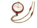 Stunning Burgundy Guilloche Enamel Pendant Watch And Chain, Sterling And Gold Filled