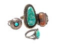 Lot Of Four Assorted Sterling Silver Rings, Southwestern Motifs