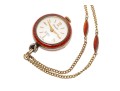 Stunning Burgundy Guilloche Enamel Pendant Watch And Chain, Sterling And Gold Filled