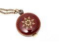 Stunning Burgundy Guilloche Enamel Pendant Watch And Chain, Sterling And Gold Filled