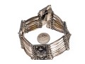 Fabulous Wide Link Mexican Silver Bracelet, With Hook Style Clasp