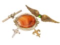 Lot Of Five Vintage And Antique Jewelry Pieces, Including A Victorian Agate Mourners Brooch
