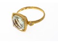 14k Yellow Gold Checkerboard Cushion Aquamarine Bark Finish Ring, Size 7.25