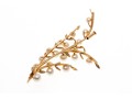 14k Yellow Gold Elegant Vintage Cultured Pearl Spray Branch Motif Brooch